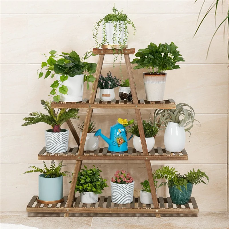 Étagère à Plante Verte en Bois Pyramidale
