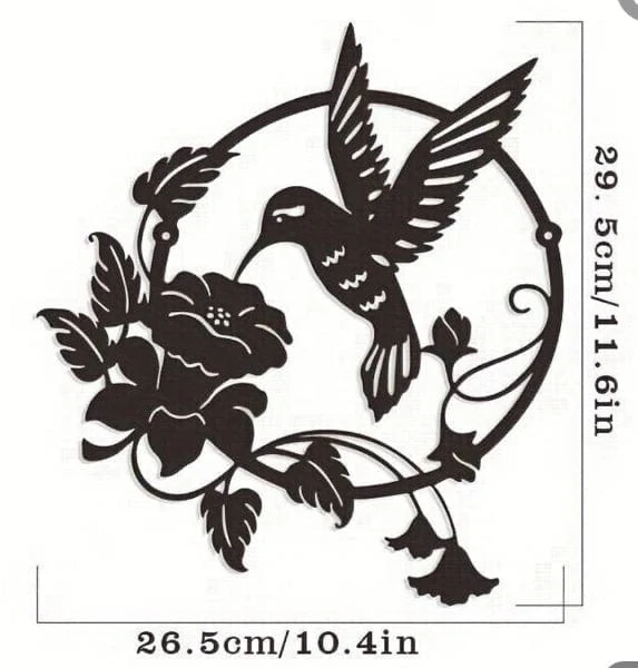 Décoration murale extérieure en métal "Colibri Butinant une Fleur"