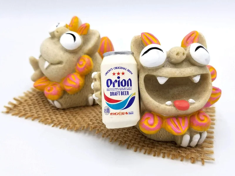 Okinawa Souvenir Shisa Orion Beer Cheers Big Laugh Pink