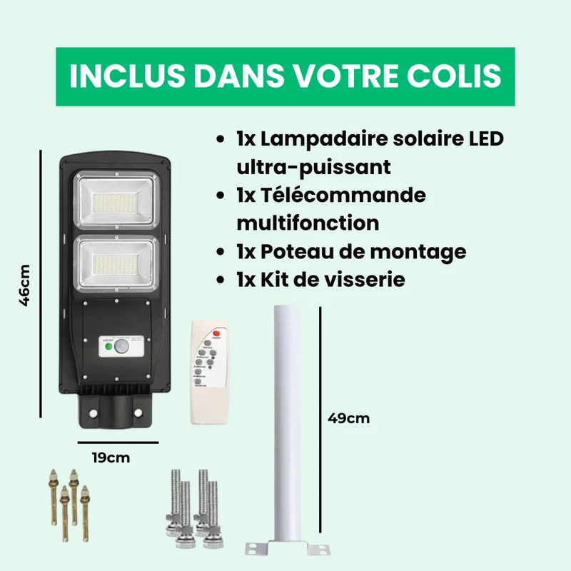 Lampadaire Solaire Extérieur Détecteur de Mouvement Ultra-Puissant