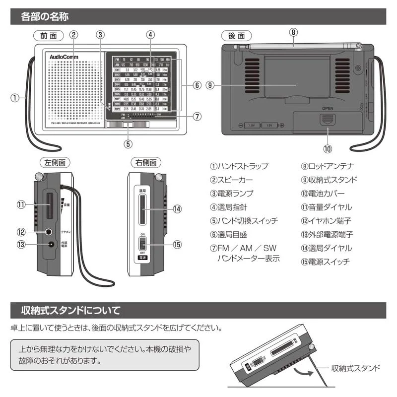 Ohm Electric Shortwave Handy Radio AM/FM/SW1-9 Wide FM Cell AC 100V RAD-H330N