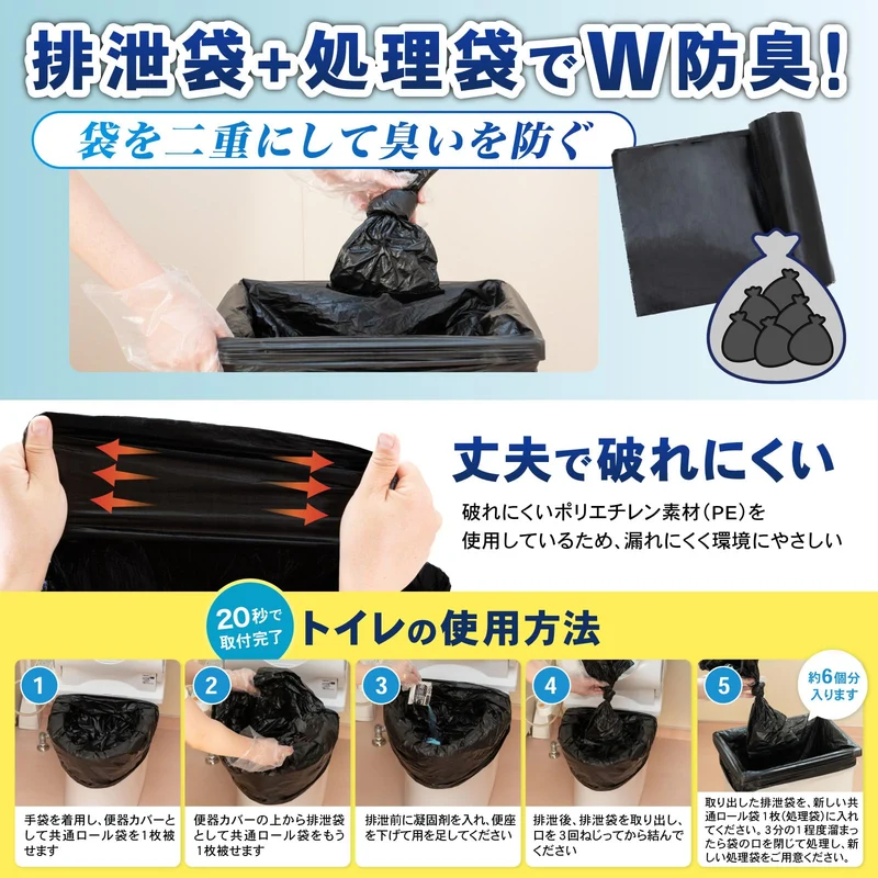 PYKES PEAK Emergency Portable Toilet Kit 120 Uses with Coagulant and Gloves